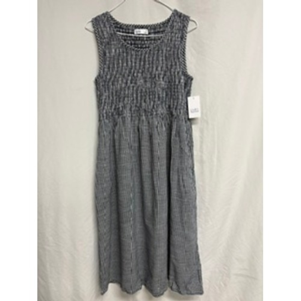 Croft & Barrow Navy White Gingham Smocked Sleeveless Midi Dress Petite Medium PM